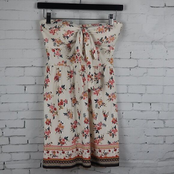NO BOUNDRIES STRAPLESS IVORY FLORAL MINI DRESS SIZE MEDIUM - Picture 1 of 9